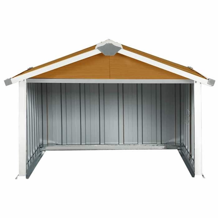 Abri pour robot tondeuse - MEUBLECHIC - 92x97x63 cm - Acier galvanisé - Marron - Aspect bois - Surface au sol 79x85 cm