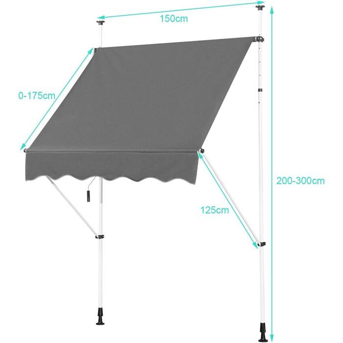 GIANTEX Store Banne Manuel Rétractable 15x12M en Aluminium-sans Perçage-Hauteur Réglable 2-3M-Auvent Banne de Balcon sur PiedGr