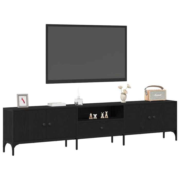 En PromotionMeuble TV CHIC - CLOUD - Meuble Télé Bas - CABINET/BANC TV - Chêne noir 200 x 25 x 44 cm - Bois dingénierie 2973142