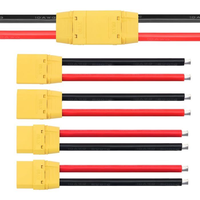 Connecteurs XT90 Mâle-Femelle - 2 Paires avec Capots et Fils Silicone 100mm 10AWG - Pour Batteries RC Lipo FPV et Drones