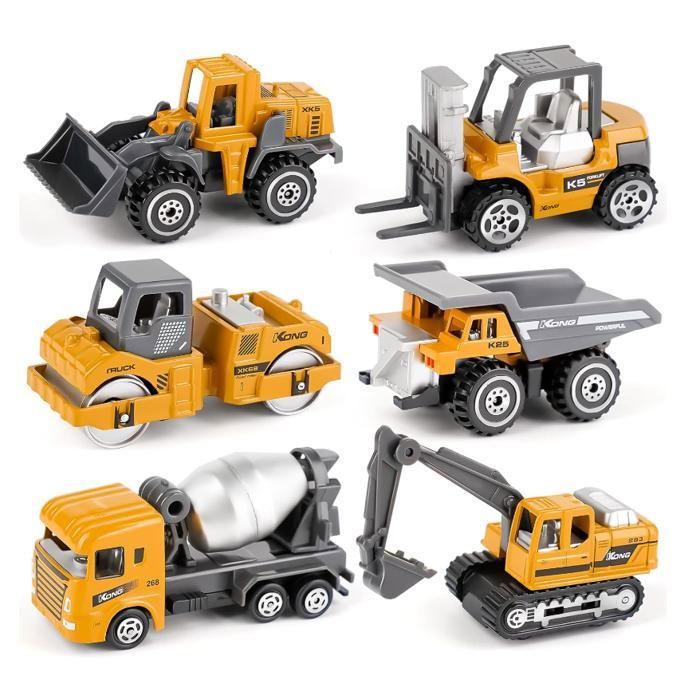 Voiture Jouet en Métal Coffret 6 Véhicules de Construction Camion Cadeau pour Enfant de Petites Voitures Miniatures