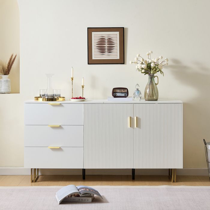 Merax Buffet Moderne avec 2 Portes et 3 Tiroirs – Meuble pour Salon et Salle à Manger 160 × 40 × 815 cm