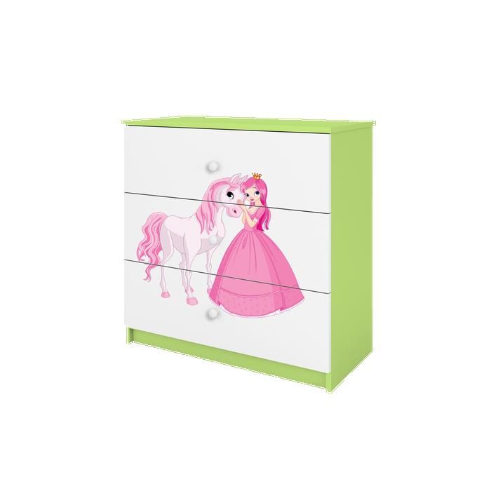 Commode Enfant Princesse Cheval Verte avec Tiroirs - Babydreams