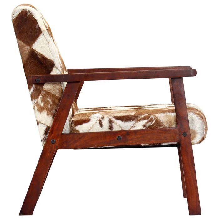 Confortable Fauteuil simple pour salon bureau chaise relax blanc et marron cuir véritable de chèvre__27589