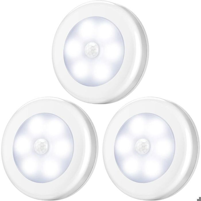 Lampe Détecteur de Mouvement LED Detecteur Mouvement Lampe de Placard Alimenté par Batterie (Non Inclus) 3 Pack (Blanc)
