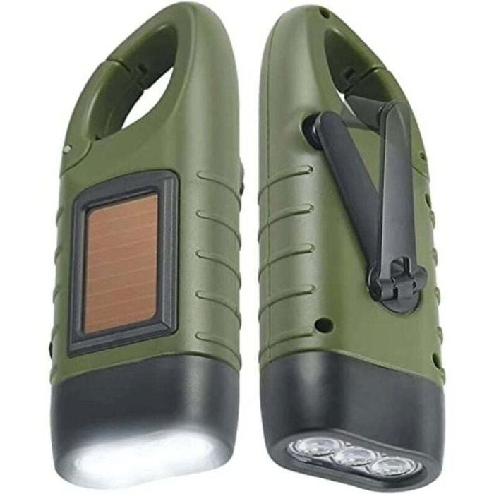 Lot de 2 Lampes Torches Solaires et à Manivelle - Rechargeable Dynamo dUrgence avec Mousqueton pour Randonnée Camping Voyage