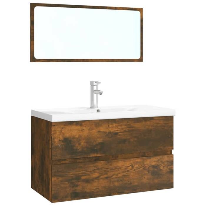 Meubles de salle de bain - vidaXL - bois dingénierie - chêne fumé - avec robinet - avec miroir - 1 tiroir - 80 x 39 5 x 45 cm 327cf