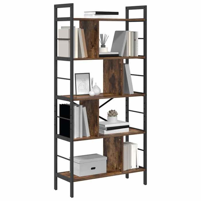 Meuble Étagère - Marron - Étagère de rangement - Chêne fumé 75x30x156 cm Bois dingénierie B5250