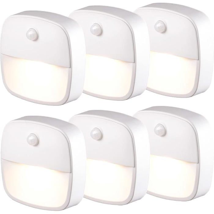 Lampe Détecteur de Mouvement Interieur Lot de 6 Veilleuse LED Pile Veilleuse escalier Automatiquel Lot de 6 Bnc Chaud