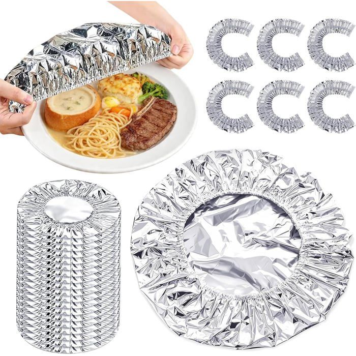 Lot de 50 Couvercles Alimentaires en Aluminium Isolants Thermiques Extensibles et Réutilisables pour Plats et Bols