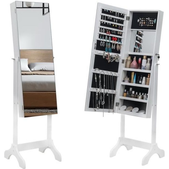 Armoire à Bijoux sur Pied Meuble à Bijoux en Bois avec Miroir Complète