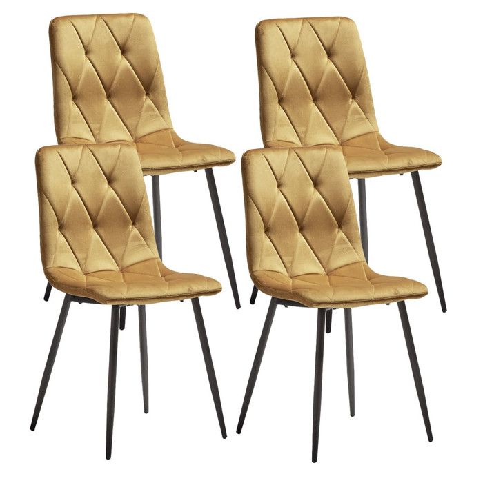 CARINE - Lot de 4 Chaises Capitonnées Jaune Pieds Métal
