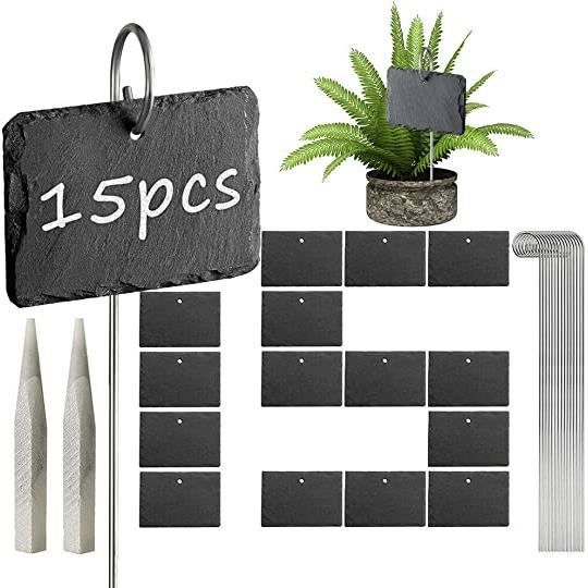 étiquettes de plantes de jardin d\extérieur 15 de marqueur PCS à suspendre  en ardoise naturelle réutilisables et nosku