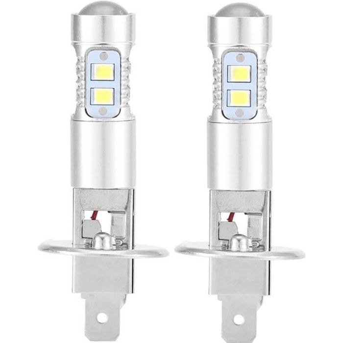 Zethors Ampoule H1 LED Voiture 100W 24000LM 6000K Blanc Froid Mini Lampe  Sans Polarité Plug and Play à Faisceau Haut/Bas Halogène de Remplacement H1  LED Canbus avec Ventilateur étanche IP68,2PCS : 