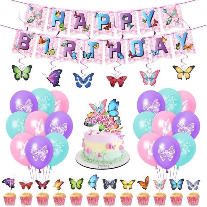 Ballon 2 Ans Décoration Ballons Papillon - Anniversaire Fille 5 Ans - Set 7 Pièces - Thème Féerique Ballon Anniversaire