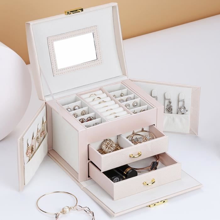 Boîte à Bijoux Avec Couvercle En Verre - 7 Compartiments En Velours, 20x15x5cm, Pour Bagues Et Petits Bijoux, Rangement Organisé