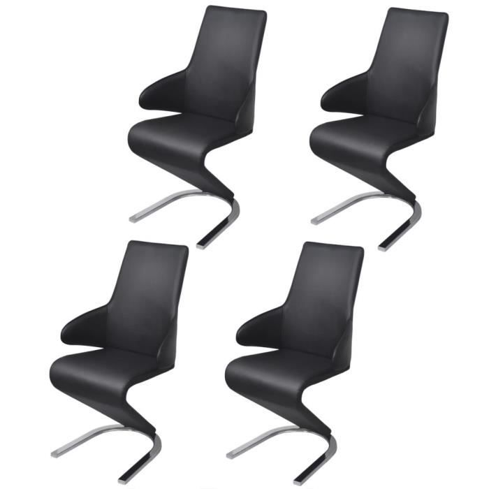 Buque Lot de 4 chaises de salle /à manger en cuir PU noir avec pieds noirs
