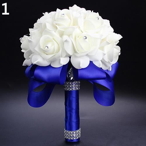 1 Bouquet De Mariage De Demoiselle Dhonneur Strass Décor Mousse Fleur Artificielle Bleu