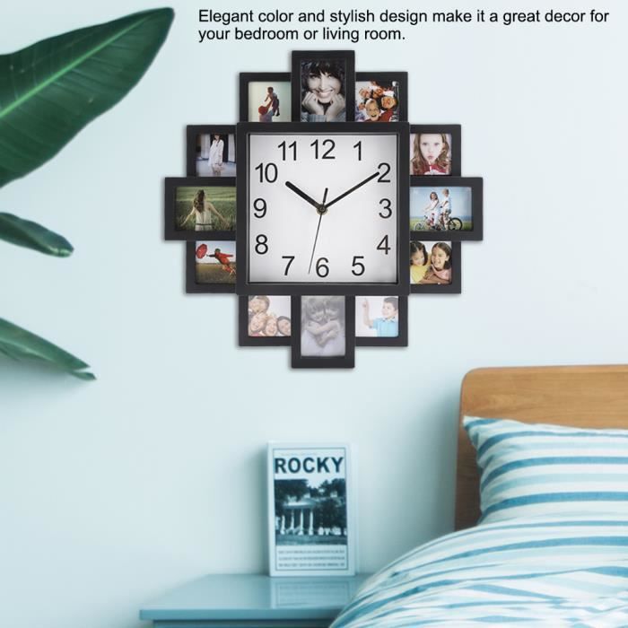 Horloge Murale Horloge de Cadre 2 en 1 Horloge Murale en Plastique avec Cadre Photo Noir Home Decor Moderne Salon décoration 