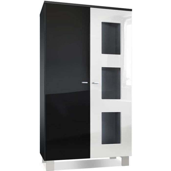 Vladon Vitrine Armoire Denjo Corps en Noir mat - Façades en Noir haute brillance et Blanc haute brillance Vladon Vitrine Armoire Denjo Corps en Noir mat - Façades en Noir haute brillance et Blanc haute brillance