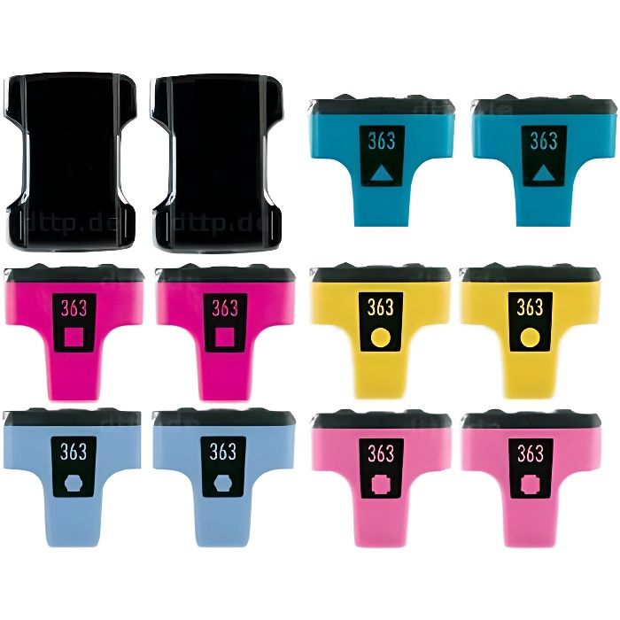 Pack 12 cartouches compatibles HP 363 HP8250 - 2 noires ...
