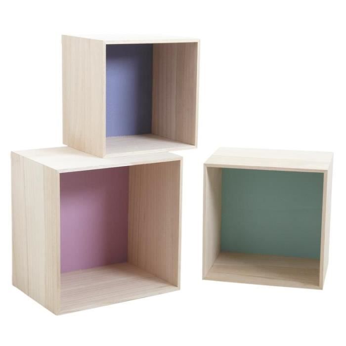 Serie De 3 Etageres Cube En Bois Colorees Achat Vente Casier