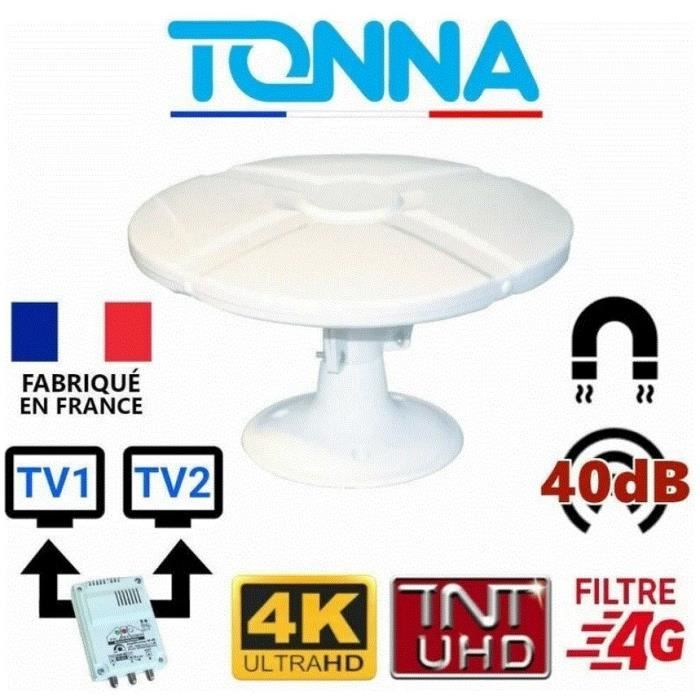 Antenne TNT HD 4K Omnidirectionnelle 65dB + 4 Ventouses, Pour Camping-car Et Maison