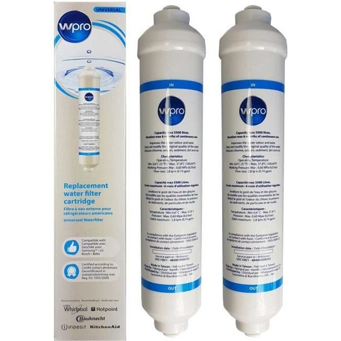 Lot de 2 filtres universels USC100 WPRO pour frigo US (Samsung, LG, Whirlpool, Daewoo et Haier)