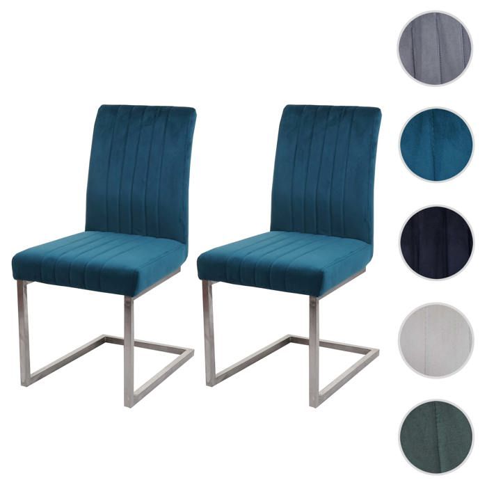 Lot de 2 chaises cantilever HWC-L14 velours inox brossé turqoise-bleu Lot de 2 chaises cantilever HWC-L14 velours inox brossé turqoise-bleu