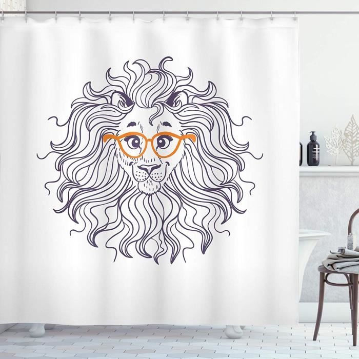 Rideau De Douche ABAKUHAUS Rétro Lunettes Hipster – Vintage Bleu Pâle, Tan & Blanc, 175x180 Cm Avec Crochets
