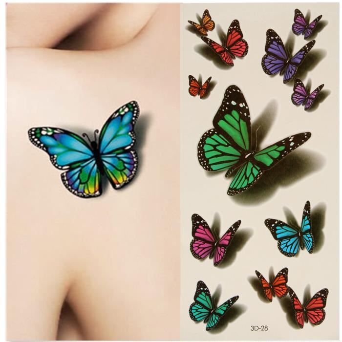 Femme Tatouage Tattoo Papillon Autocollant Temporaire