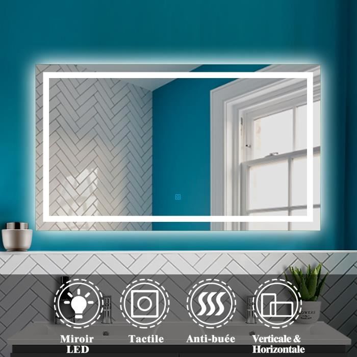 Miroir de salle de bain LED 120x80 cm dimmable, fonction anti-buée