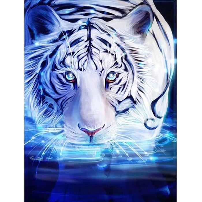 Peinture Diamant Strass Complet 30X40cm Adulte Diamond Painting Animal Tigre blanc Tableau/Chambre/Maison Decoration Murale Salon