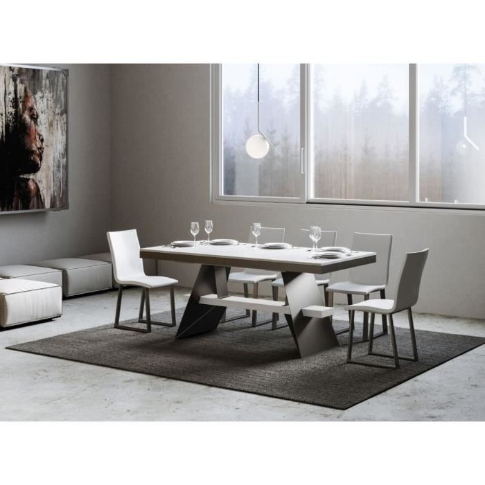 table à rallonges frêne blanc et pieds métal gris 6 à 12 places l 160 à 264 cm bary