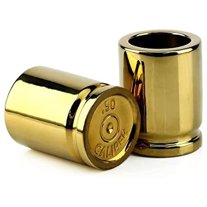 GUANJIAN Bullet Shot Glass,Verre Whisky Personnalis/é,Verres /à Shot Calibre 50 en Forme De Coques De Balle,Pierres De Whisky en Forme De Balle en Acier Inoxydable,pour Les Amateurs De Whisky 2pcs A