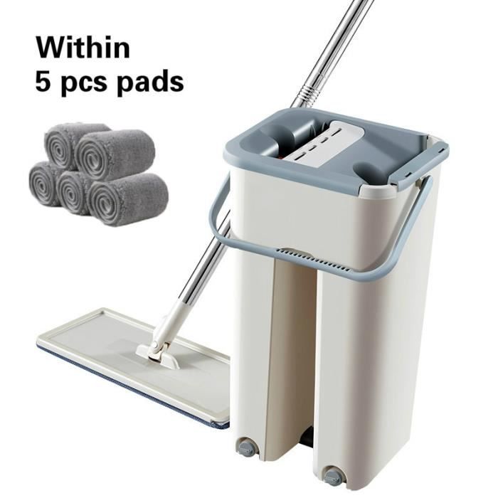 Serpillère,Serpillière plate avec seau, pour laver le sol, utilisation sèche et humide, cuisine