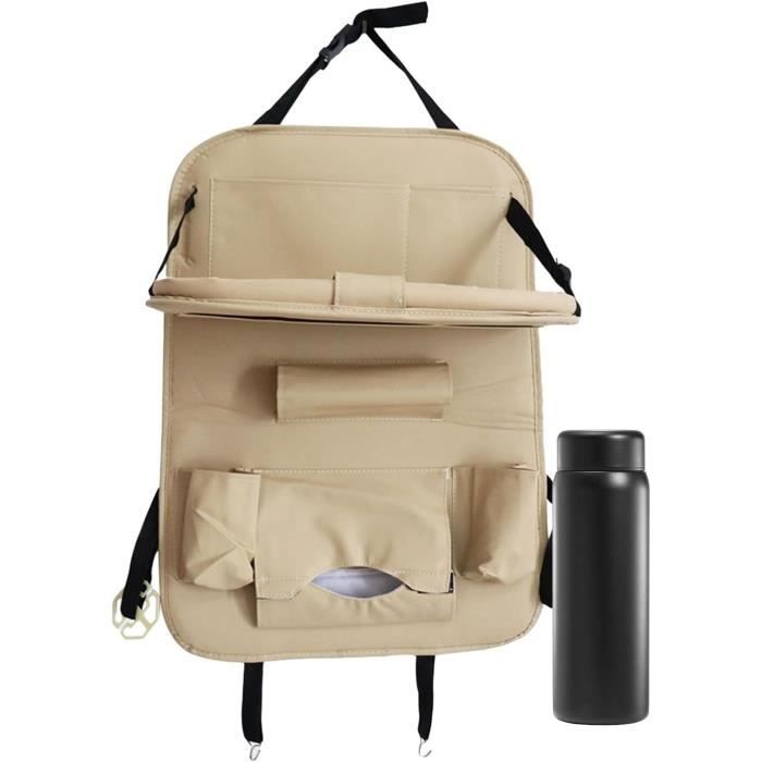Organisateur De Siège Voiture Enfant Beige – Table Pliante + 9 Poches + Poubelle Intégrée – Protection Siège Arrière & Rangement Jouets