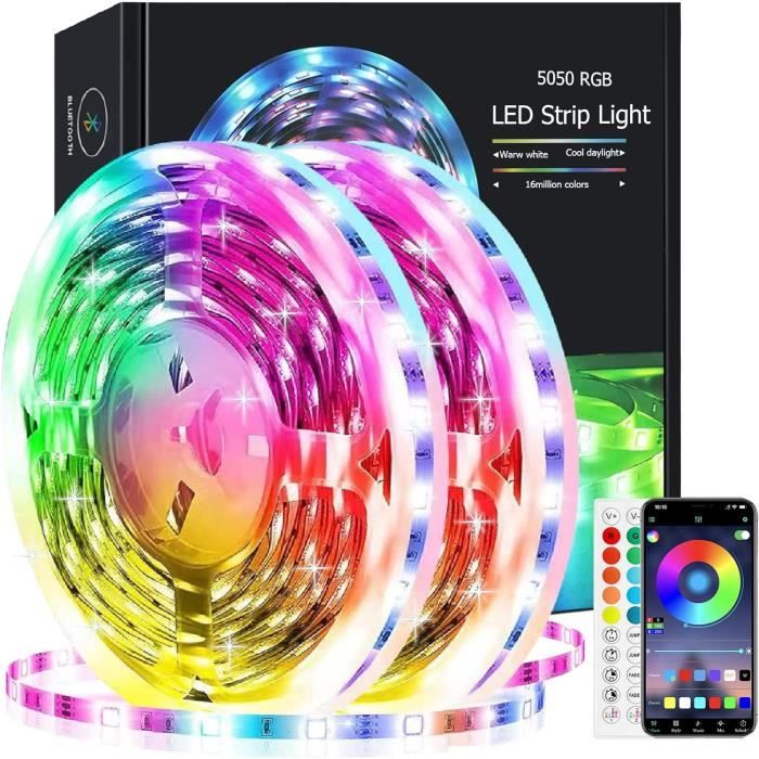 Ruban LED RGB 30m - Contrôle Bluetooth APP & Télécommande, Synchronisation Musique, Pour Chambre, Fête, Déco