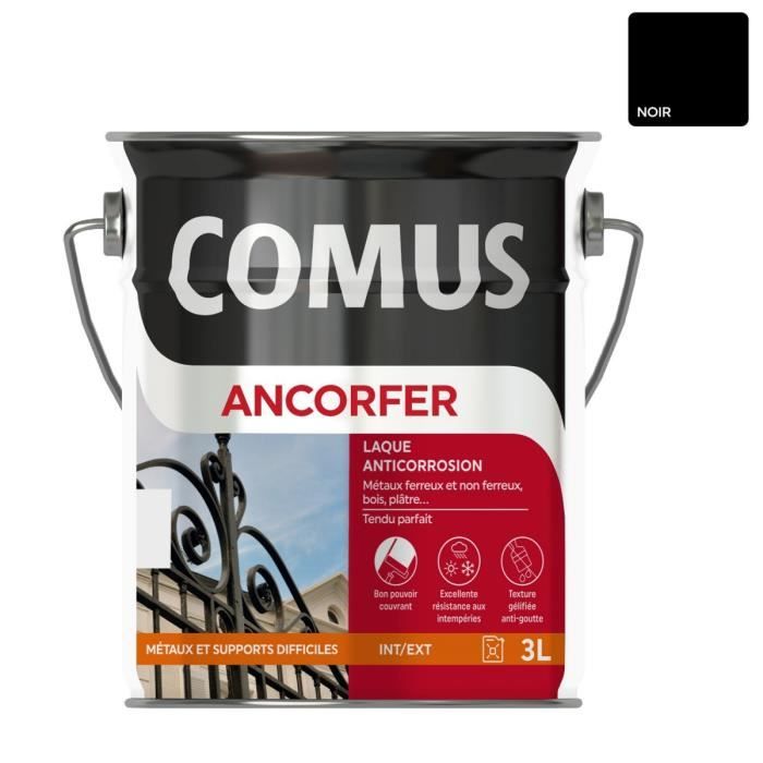 ANCORFER - Peinture-laque de finition antirouille pour métaux et autres  supports (bois, plâtre...) - COMUS 3 Noir Ferronerie - Achat / Vente  peinture - vernis ANCORFER - Peinture-laque de - Cdiscount