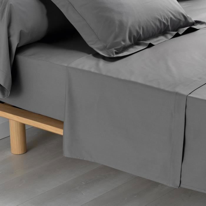 CDaffaires Drap plat 1 pers 180x290 cm percale uni 78 fils percaline +p. bourdon Anthracite