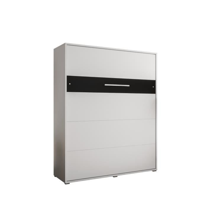 armoire lit escamotable vertical alabama 160 avec coffre - style contemporain - blanc mat + noir mat (sans matelas)