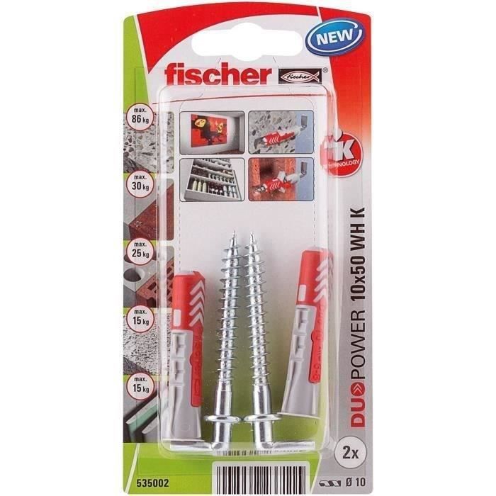 FISCHER - Blister de 2 Chevilles duopower 10x50 avec crochet