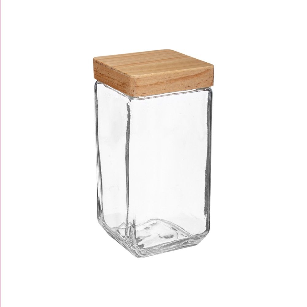 five - bocal de conservation carré en verre et pin  2 l