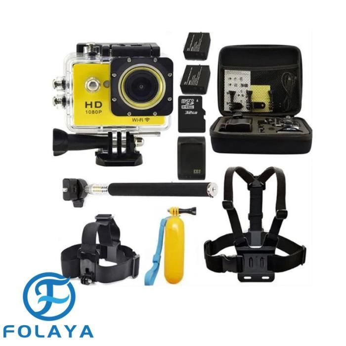 FOLAYA W9 2.0" WIFI 1080P 32 Go Sport Pro Action Caméra Casque de vélo Cam Jaune