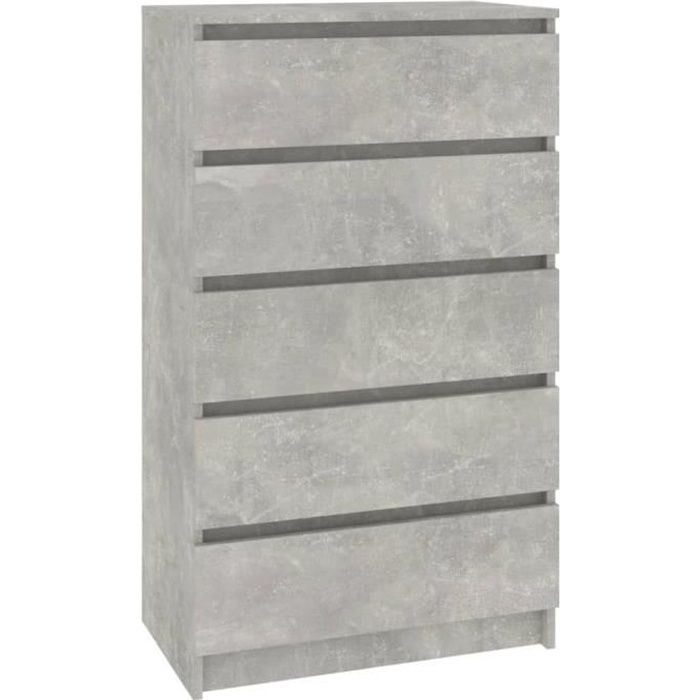 Commode - GAROSA - Modèle BAO - Gris béton - 60x36x103 cm - 5 tiroirs