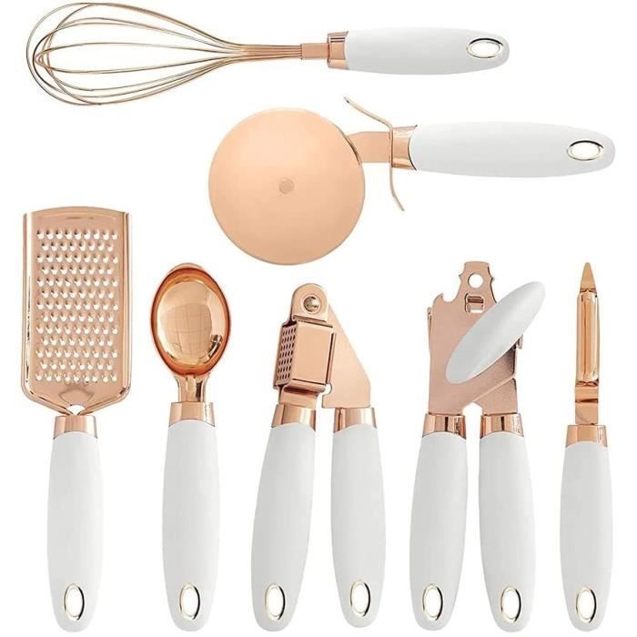 7 Pcs Presse-ail Coupe-Pizza Cuisine Gadget Ensemble ouvre-boîte Pomme de Terre ustensiles de Cuisine Accessoires de Cuisine Blanc