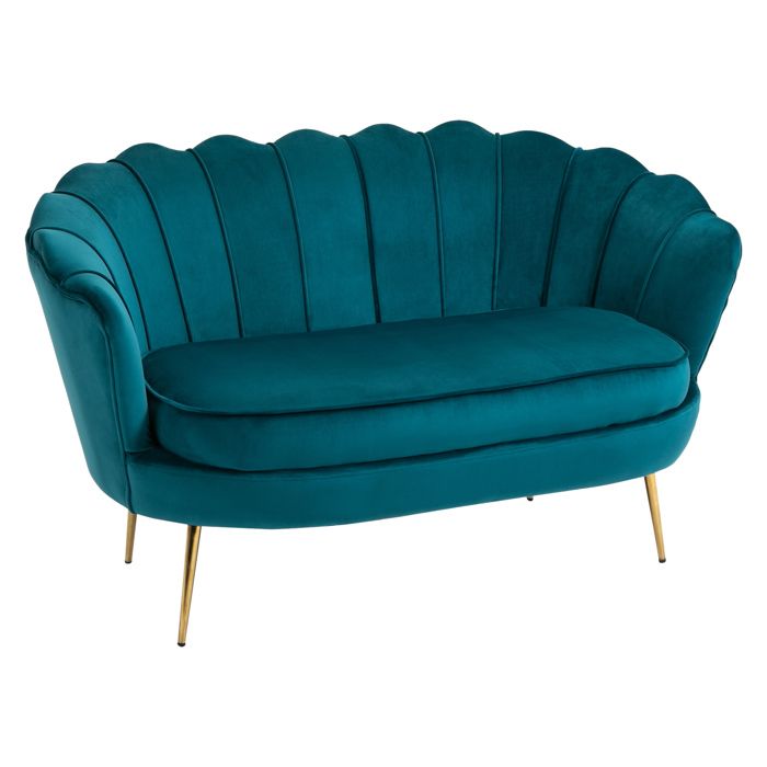 canape 2 places coquillage canape design dim 130l x 77l x 77h cm pieds dores effiles velours bleu canard 130x77x77cm bleu cdiscount maison