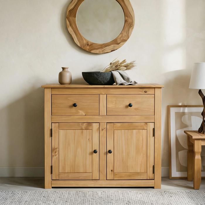 Buffet salle à manger CANCUN L 93 cm en bois massif finition laquée avec 2 portes et 2 tiroirs Buffet salle à manger CANCUN L 93 cm en bois massif finition laquée avec 2 portes et 2 tiroirs
