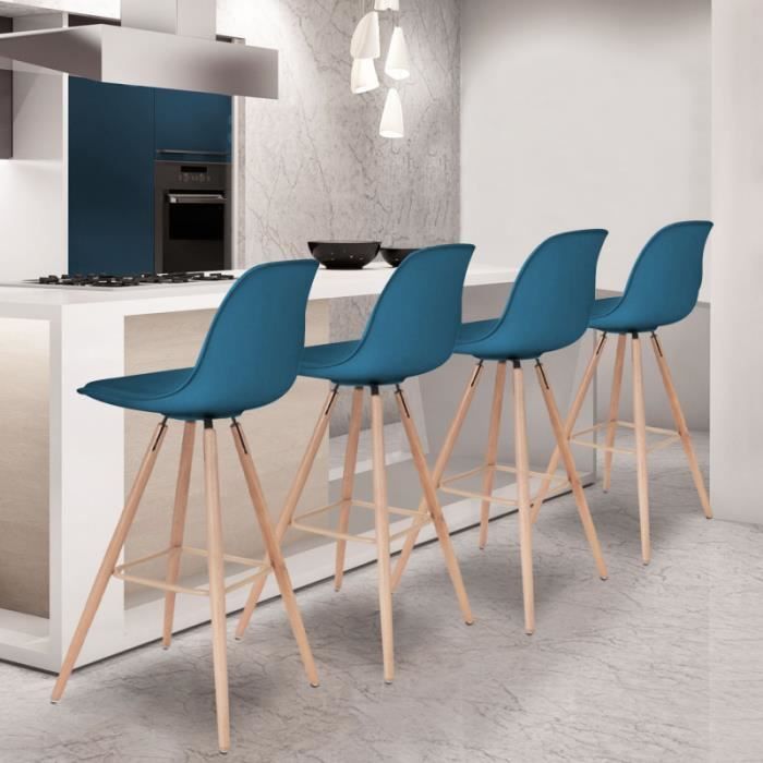 Id Market Lot De 4 Tabourets De Bar Sara Bleu Canard Cdiscount Maison
