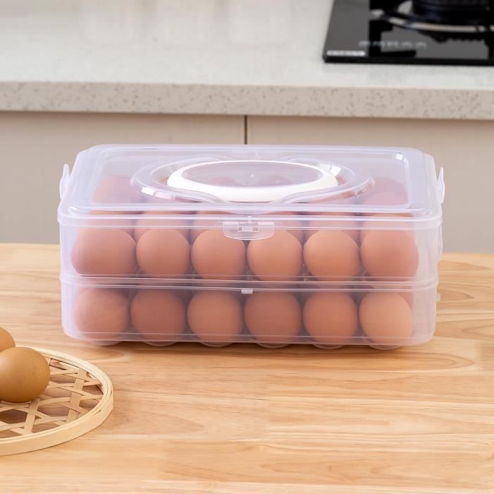 Porte-oeufs Plateau à œufs Pour Réfrigérateur Récipient à œufs à 2 étages avec poignée Boîte de Rangement à œufs en Plastique